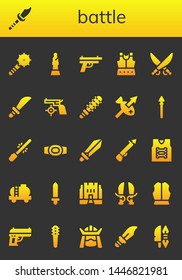 battle icon set. 26 filled battle icons.  Simple modern icons about  - Weapon, Bishop, Gun, Armour, Saber, Weapons, Mace, Spear, Champion belt, Sword, Armor, Tank, Medieval, Samurai