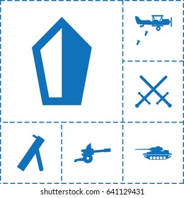 Battle icon. set of 6 battle filled icons such as cannon, tank, military plane