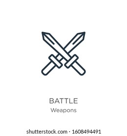 Battle icon. Thin linear battle outline icon isolated on white background from weapons collection. Line vector sign, symbol for web and mobile
