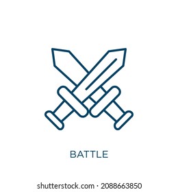 icono de batalla. Icono de contorno de batalla lineal delgado aislado en fondo blanco. Signo de batalla vectorial de línea, símbolo para web y móvil