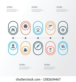 Battle icons colored line set with gun, refugee, bomb and other aiming elements. Isolated vector illustration battle icons.