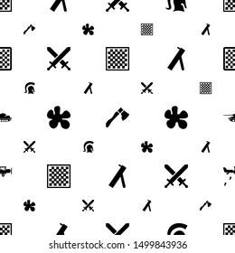battle icons pattern seamless white background. Included editable filled chess board, axe, knight, sword, paintball, cannon, tank, military plane icons. battle icons for web and mobile.