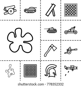 Battle icons. set of 13 editable outline battle icons such as chess board, paintball, axe, knight, catapult, cannon, tank