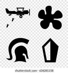 Battle icons set. set of 4 battle filled icons such as knight, military plane, sword