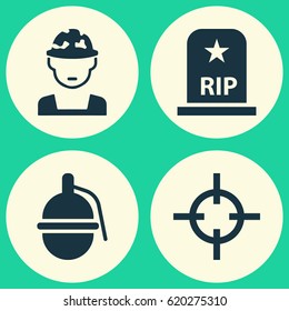 Battle Icons Set. Collection Of Bombshell, Rip, Target And Other Elements. Also Includes Symbols Such As Shot, Military, Soldier.