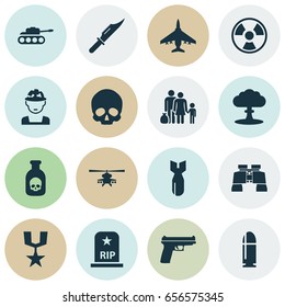 Battle Icons Set. Collection Of Chopper, Military, Danger And Other Elements. Also Includes Symbols Such As Cranium, Rocket, Head.