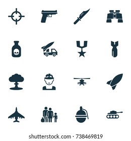 Battle Icons Set. Collection Of Chopper, Bombshell, Order And Other Elements. Also Includes Symbols Such As Military, Medal, Knife.