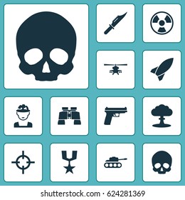 Battle Icons Set. Collection Of Military, Chopper, Missile And Other Elements. Also Includes Symbols Such As Knife, Helicopter, Military.