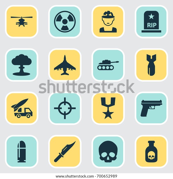Battle Icons Set. Collection Of Ordnance, Rocket,\
Aircraft And Other Elements. Also Includes Symbols Such As Scalper,\
Sniper, Hazard.