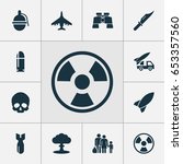 Battle Icons Set. Collection Of Rocket, Fugitive, Dangerous And Other Elements. Also Includes Symbols Such As Binoculars, Cranium, Fighter.