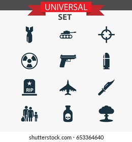 Battle Icons Set. Collection Of Rocket, Fugitive, Slug And Other Elements. Also Includes Symbols Such As Bio, Explosion, Fighter.