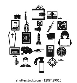 Battle icons set. Simple set of 25 battle vector icons for web isolated on white background
