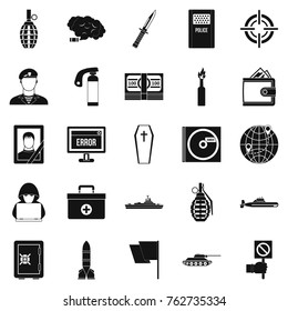 Battle icons set. Simple set of 25 battle vector icons for web isolated on white background