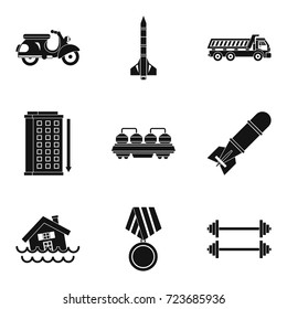 Battle icons set. Simple set of 9 battle vector icons for web isolated on white background