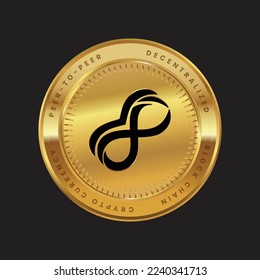 Logo de Battle Infinity Cryptocurrency en el concepto de color negro de la moneda de oro. Símbolo de tecnología de cadena IBAT Token Block. Ilustración vectorial para banner, fondo, web, impresión, artículo.