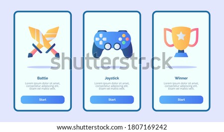 Battle Joystick winner for mobile apps template banner page UI with three variations modern flat color style.