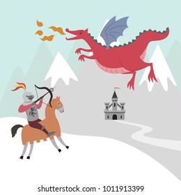 The battle of the knight with the dragon. Vector illustration.