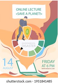 Battle loser superhero as symbol of destroyed ecology. Online lecture about planet saving