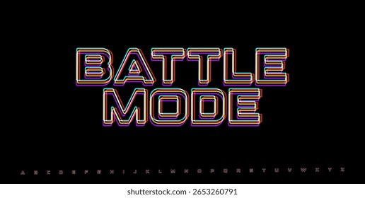 BATTLE MODE cyberpunk glitch phrase. Neon RGB HUD design for game interface, combat screen alert, or action mode trigger. Vector illustration