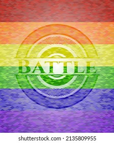 Batalla sobre fondo de mosaico con los colores de la bandera LGBT. 