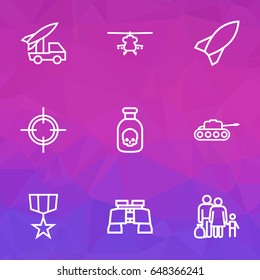 Battle Outline Icons Set. Collection Of Bomb, Fugitive, Order And Other Elements. Also Includes Symbols Such As Tank, Helicopter, Order.
