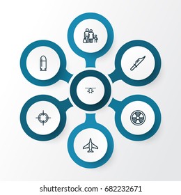 Battle Outline Icons Set. Collection Of Cutter, Aircraft, Target And Other Elements. Also Includes Symbols Such As Cooper, Aircraft, Sniper.