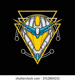 battle robot head with sacred geometry for commercial use