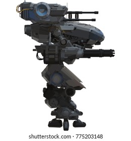 Battle robot isolated on white background. 3d vector illustration. Futuristic concept