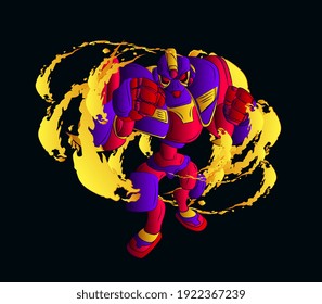 battle robot vector illustration and fire effect background