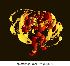 battle robot vector illustration and fire effect background