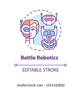 Battle robotics concept icon. Transformers idea thin line illustration. Types of robots, classification. Computer machine combat, fighting. Vector isolated outline drawing. Editable stroke