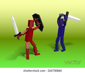 Battle robots with swords. Vector illustration.
