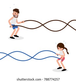 Battle Rope Exercises flat design cartoon, vector.