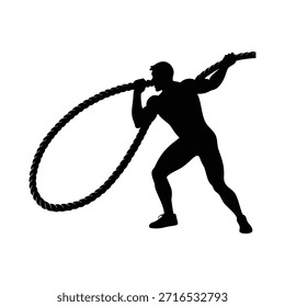 battle rope training silhouette vector art illustration