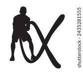 battle rope workout man silhouette, vector illustration, 