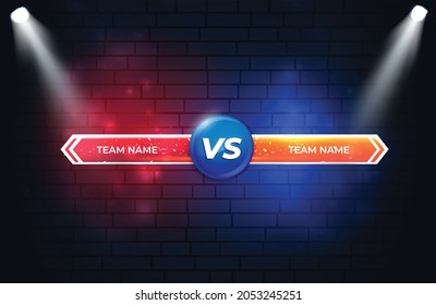 Battle screen versus vs Neon Light background for sports game or product comparison with black wall abstract background vector