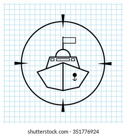 Battle ship - black vector icon