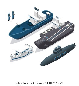 Battle Ship Icon Set Isometric 3d Vector Illustration Concept Banner, Website, Landing Page, Ads, Flyer Template