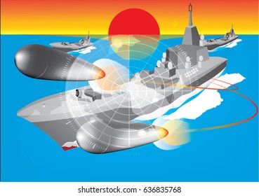 battle ship navy shoot weapon missile in the sea