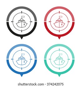 Battle ship - vector icon; map pointer;  message bubble