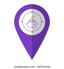 Battle ship - vector icon;  violet map pointer