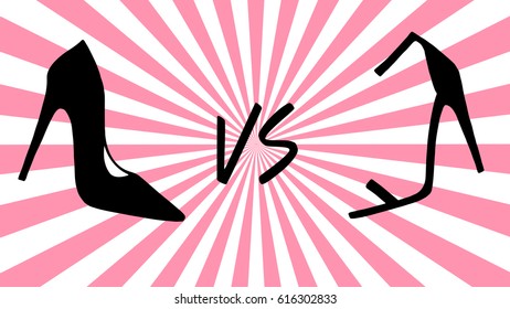 Battle of the Shoes. High heels VS high sandals. Illustration. Vector.

