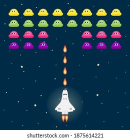 Battle space war between spaceship and UFO cartoon vector. Battle star war game concept.