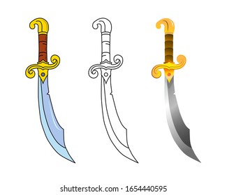 Battle sword isolated on white background. Vector illustrator set: simple lines, flat graphics, gradient realistic picture. Logo, icon, model for games and web graphics. logo design template.