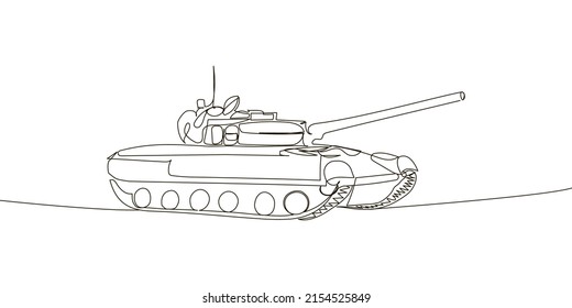 Battle tank continuous line drawing. One line art of military, armored personnel carrier, infantry fighting vehicle.