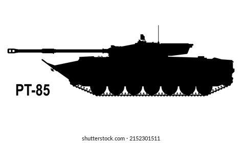 Battle tank PT-85. Tank icon. Vector illustration. Tank silhouette