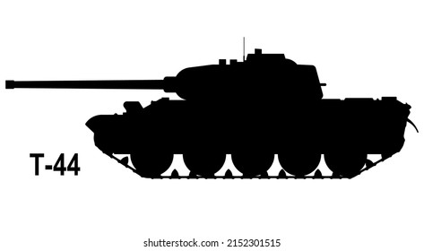 Battle tank T-44. Tank icon. Vector illustration. Tank silhouette
