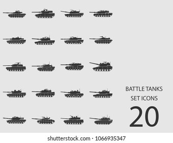 Battle tanks set of flat icons. Simple vector illustration
