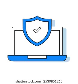 Ícone de teste de batalha - um notebook com uma blindagem, simbolizando tecnologia ou sistemas que foram rigorosamente testados e comprovadamente resilientes