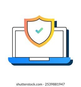 Battle Tested Icon – A Laptop with a Shield, Symbolizing Technology or Systems That Have Been Rigorously Tested and Proven Resilient